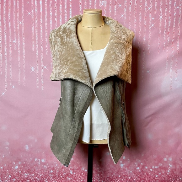 [4] Free People MUUBAA Bronson Sheepskin Gilet in Elephant Grey NWOT - Picture 3 of 8